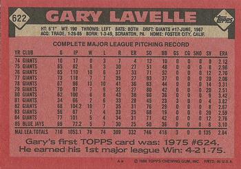 1986 Topps #622 Gary Lavelle Back