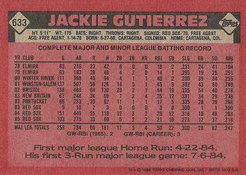 1986 Topps #633 Jackie Gutierrez Back