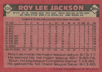 1986 Topps #634 Roy Lee Jackson Back