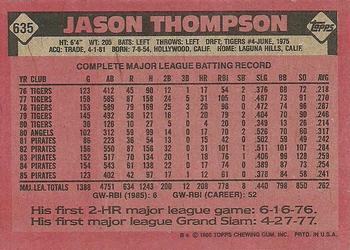 1986 Topps #635 Jason Thompson Back