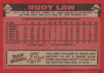 1986 Topps #637 Rudy Law Back