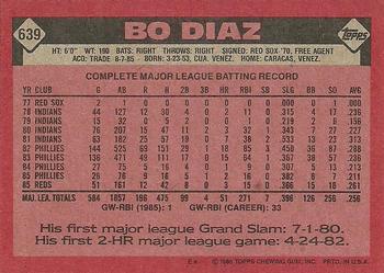 1986 Topps #639 Bo Diaz Back