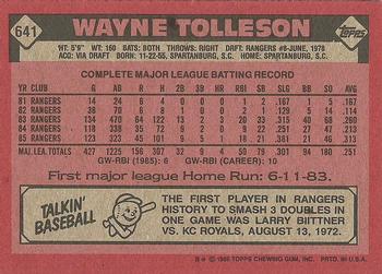 1986 Topps #641 Wayne Tolleson Back