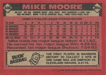 1986 Topps #646 Mike Moore Back