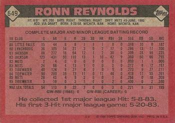 1986 Topps #649 Ronn Reynolds Back