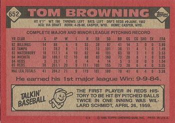 1986 Topps #652 Tom Browning Back