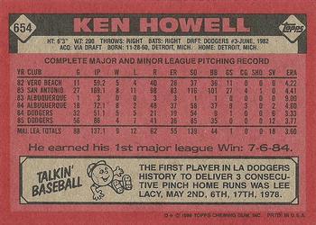 1986 Topps #654 Ken Howell Back
