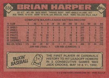 1986 Topps #656 Brian Harper Back