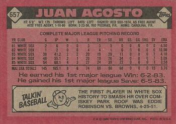 1986 Topps #657 Juan Agosto Back