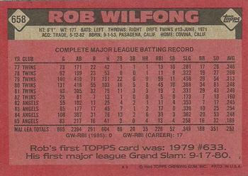 1986 Topps #658 Rob Wilfong Back