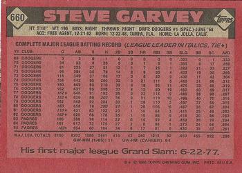 1986 Topps #660 Steve Garvey Back