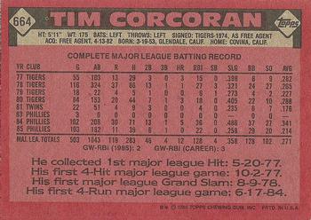 1986 Topps #664 Tim Corcoran Back