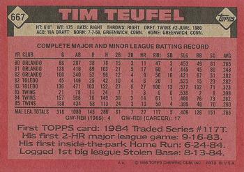 1986 Topps #667 Tim Teufel Back
