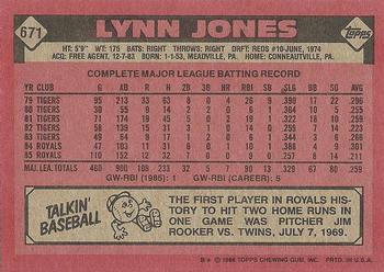 1986 Topps #671 Lynn Jones Back