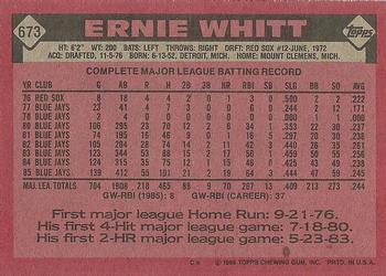 1986 Topps #673 Ernie Whitt Back