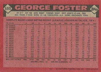1986 Topps #680 George Foster Back