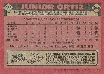 1986 Topps #682 Junior Ortiz Back