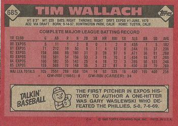 1986 Topps #685 Tim Wallach Back