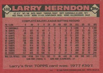 1986 Topps #688 Larry Herndon Back