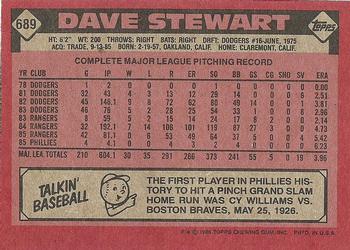 1986 Topps #689 Dave Stewart Back