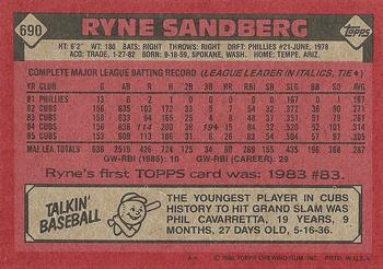 1986 Topps #690 Ryne Sandberg Back