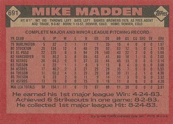 1986 Topps #691 Mike Madden Back