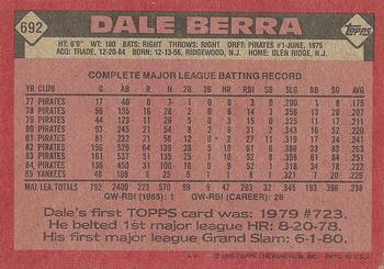 1986 Topps #692 Dale Berra Back