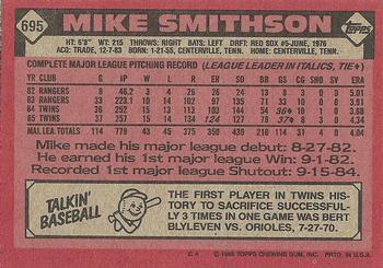 1986 Topps #695 Mike Smithson Back