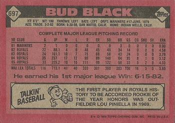 1986 Topps #697 Bud Black Back