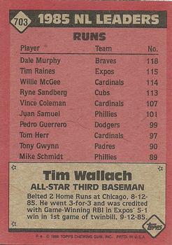 1986 Topps #703 Tim Wallach Back