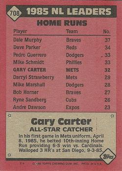 1986 Topps #708 Gary Carter Back