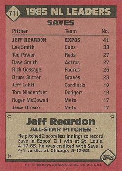 1986 Topps #711 Jeff Reardon Back