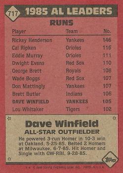 1986 Topps #717 Dave Winfield Back
