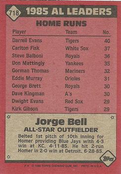 1986 Topps #718 Jorge Bell Back