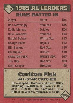 1986 Topps #719 Carlton Fisk Back