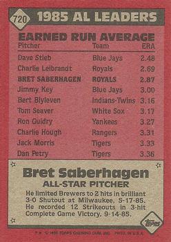 1986 Topps #720 Bret Saberhagen Back