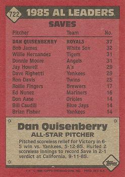 1986 Topps #722 Dan Quisenberry Back