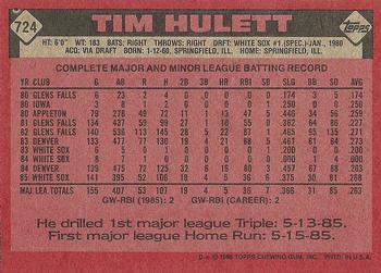 1986 Topps #724 Tim Hulett Back