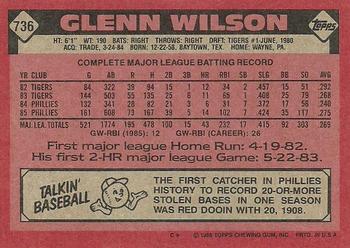 1986 Topps #736 Glenn Wilson Back