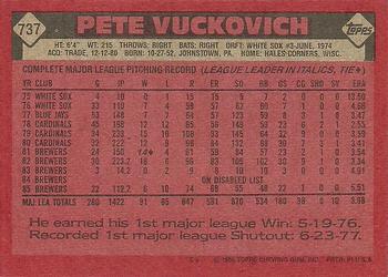 1986 Topps #737 Pete Vuckovich Back