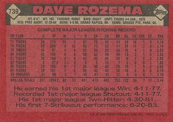 1986 Topps #739 Dave Rozema Back
