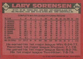 1986 Topps #744 Lary Sorensen Back
