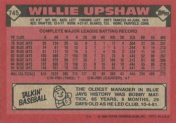 1986 Topps #745 Willie Upshaw Back