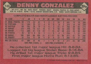 1986 Topps #746 Denny Gonzalez Back