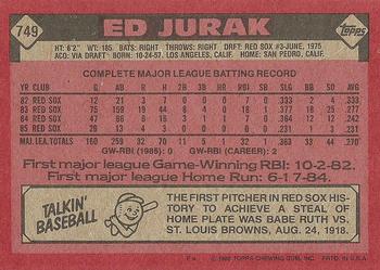 1986 Topps #749 Ed Jurak Back