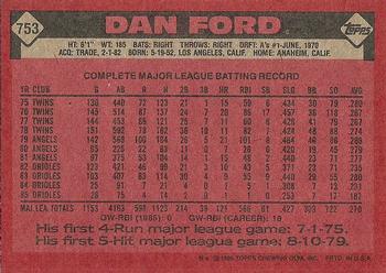 1986 Topps #753 Dan Ford Back