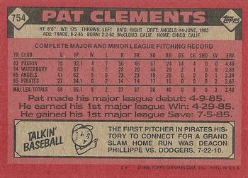1986 Topps #754 Pat Clements Back