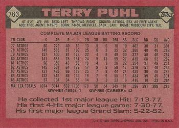 1986 Topps #763 Terry Puhl Back