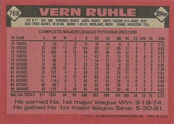 1986 Topps #768 Vern Ruhle Back