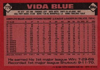 1986 Topps #770 Vida Blue Back